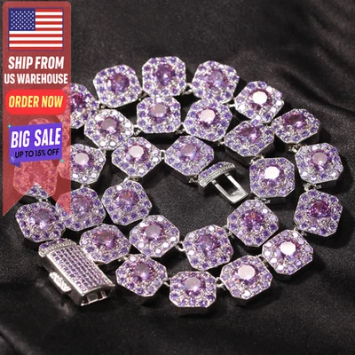 12mm Iced Out Tennis Chain Necklace Cubic Zirconia Bracelet Unisex Love Gift New - Image 1 of 4