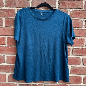 Eileen Fisher $118 Organic Linen Jersey Short Sleeve Crew Neck Tee T-Shirt Teal - Picture 1 of 5