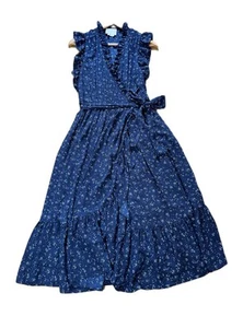 Kate Spade New York Out West Wildrosen blau Rüschen Wickelkleid Gr. 6 Indie-zierlich - Bild 1 von 10