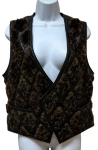 Vintage Lamb Skin Fur Moto Leather Double Breasted Vest Diamond Patchwork SZ 38 - Picture 1 of 15