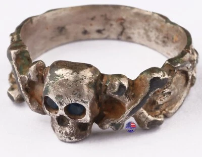 Anillo Primera Guerra Mundial Calavera Huesos Segunda Guerra Mundial Esqueleto Segunda Guerra Mundial Gótico Primera Guerra Mundial Cabeza de Muerte Plateado Bronce Foto 1 de 4
