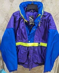 Vintage 1990s Serac Mens Jacket Color Block Ski Snowboarding L Hideaway Hood - Picture 1 of 10