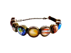 Planet Bracelet, Space Bracelet, Leather Planet Bracelet, Solar System Bracelet - Picture 1 of 7