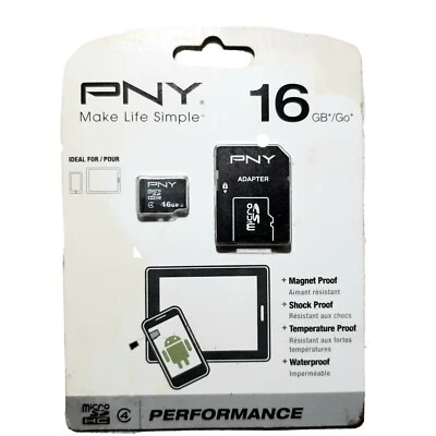 PNY 16 GB MicroSD High Capacity MicroSDHC New Damage to Package  - Image 1 of 4