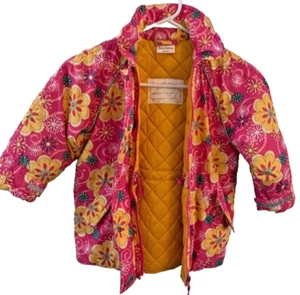 Hannah Andersson Girl’s 4T Winter Puffer Coat Pink with Yellow Flowers - Picture 1 of 16