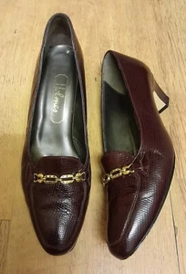 HOLMES 70s BURGUNDY LEATHER VINTAGE SHOES GOLD CHAIN DETAIL SIZE UK 6AA GOOD CON - Picture 1 of 20