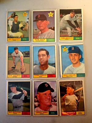 Lote de 9 1961. Topps BOSTON RED SOX béisbol vintage PETE RUNNELS, VIC WORTZ Foto 1 de 4