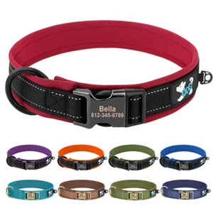 Soft Padded Personalised Dog Collar Custom Pet Name ID Engraved Heavy Duty S-XL - Picture 1 of 84