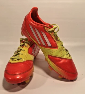 Adidas Boys F-50 Soccer Cleats Red Yellow Lace Up Size 5.5 Athletic Three Stripe - Image 1 of 4