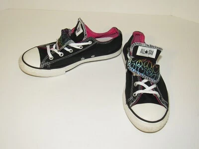  Converse CT Black Pink Double Tongue Peace Happy Face Low Shoes Youth Girls 3 - Image 1 of 4