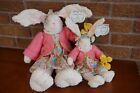 EASTER Plush Honey BUNNY & Bee Cream Rabbit SET Lot Floral Spring Dress Rag Doll