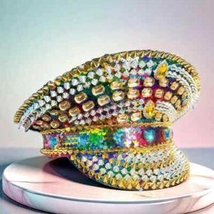 Polyester Unisex Handmade Rhinestone Colorful Masquerade Festival Captain Hat - Picture 1 of 11