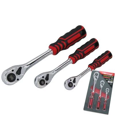 Neilsen Socket Soft Grip Ratchet Handle 1/4" 3/8" 1/2" 90T Set In EVA Foam 3pc - Image 1 of 4