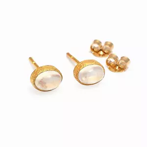 Pendientes de piedra lunar arco iris natural de oro amarillo de 18 k forma ov... - Imagen 1 de 6