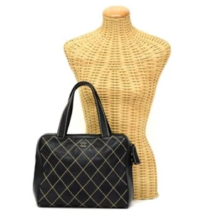 CHANEL Wild Stitch Handbag Calf Leather Coco Mark A14693 Black - Picture 1 of 16