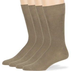 Men Bamboo 4 Pack Big &Tall Thin Soft Antibacterial Socks X Large 13-15 Khaki - Picture 1 of 7