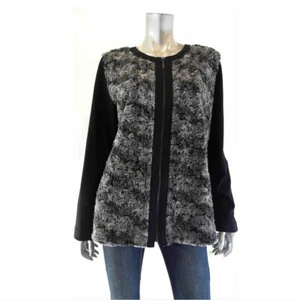 Alfred Dunner Women Jacket Blazer 12 Black Gray Faux Fur Animal Print - Picture 1 of 2