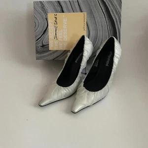 Jeffrey Campbell Bossy Iridescent Metal Stiletto Heels 7 Edgy Luxury Fall - Picture 1 of 11