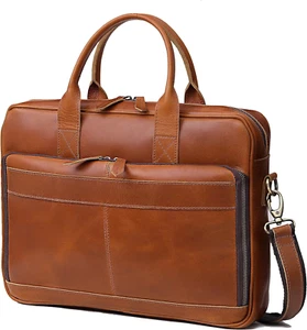 VC VINTAGE COUTURE 18 Inch Leather briefcase Laptop Messenger Bags Tan Brown - Picture 1 of 8