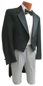 Men's Black Tuxedo Tailcoat 6 Button Satin Notch Lapel White Tie Wedding Mason - Picture 1 of 5