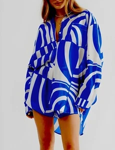 Sndys Outfit Royal Blue /White Heather L Sleeve Shirt & Shorts Stripe Size S - Picture 1 of 8