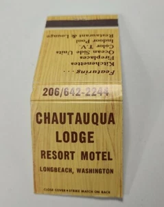 Vintage Matchbook LONGBEACH WASHINGTON CHAUTAUQUA LODGE ON THE BEACH WOODGRAIN - Picture 1 of 5