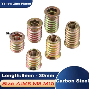 Metric M6 M8 M10 Wood Threaded Insert Nuts Furniture Fixing Screws Hex Drive  - Picture 1 of 14
