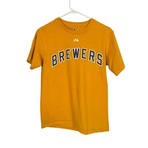 Camisa Milwaukee Brewers Amarilla Ryan Braun Algodón Majestuosa MLB Talla Pequeña - Imagen 1 de 9