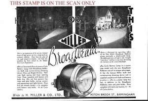 1933 Advert MILLER 'Broadbeam' Bicycle Battery Cycle Lamps Print Ad 708/148 - Picture 1 of 1