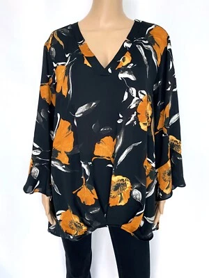 NUEVO CON ETIQUETAS ¡NUEVO! Blusa Top Vestido Mujer JOSEPH RIBKOFF Talla US 22 2XL UK 24 Negro Marrón Foto 1 de 4