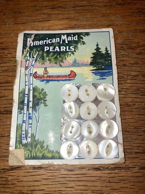 Vintage Glass Shell Buttons on Advertising Board Pearls Native American Indian - Image 1 of 3