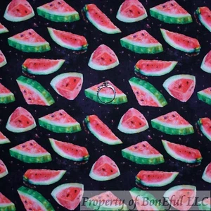 BonEFul Cotton Quilt Black Watermelon Slice Green Fruit Summer Food 1 LAST SCRAP - Picture 1 of 13