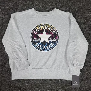 Converse Sweatshirt Girls Medium 10/12 Gray Ruched Sleeve Outdoor Play Pullover - Picture 1 of 8