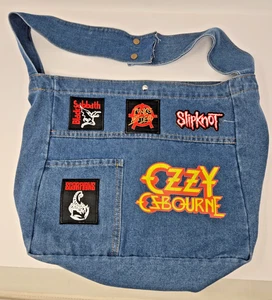 Women's Large Shoulder Tote Bag Blue Jean Denim Handbag OZZY BLACK SABBATH PUNK - Picture 1 of 7