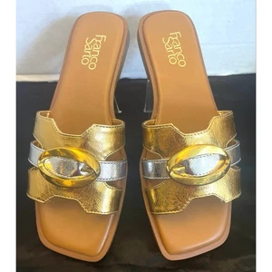 NUEVAS Sandalias planas sin cordones Franco Sarto Milada para mujer doradas/plateadas talla 8,5 - Imagen 1 de 10