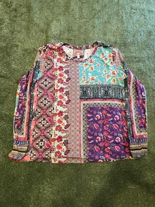 Johnny Was Shirt Damen Small Mehrfarbig Boho Patchwork Blumenmuster Langarm - Bild 1 von 5