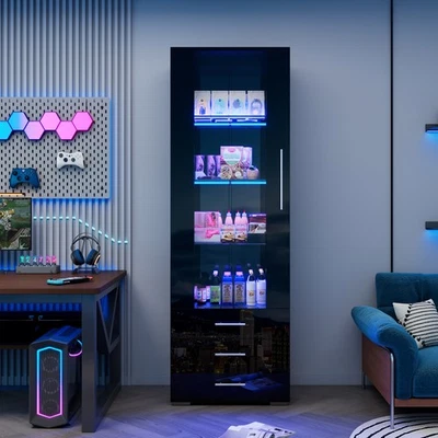 Hochglanzvitrine Vitrine Standvitrine mit LED Leuchte, Glasablage und Schubladen - Bild 1 von 4