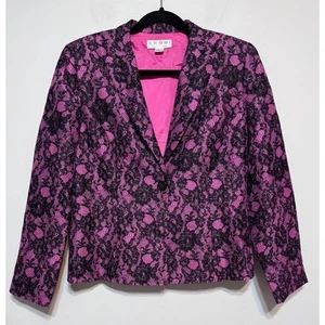 SHOMI 100% Silk Blazer Size 8 Whimsigoth Fairy Grunge Pink Black Lace Pattern - Picture 1 of 5