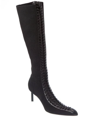 Givenchy Lace-Up Leather-Trim Knee-High Boot Women's Black 38 - Image 1 of 4