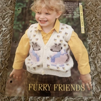 VINTAGE CREATIVE NEEDLES PATTERN - FURRY FRIENDS KNITTED IN DK YARN  - Image 1 of 4
