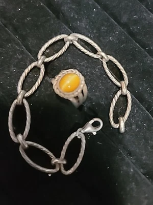 Juego de piedra amarilla talla 8,5 con pulsera de plata de ley Foto 1 de 4