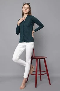 Elegante Mujer Cárdigan Tejido Chaqueta Lana Pura Botón Prendas de Punto Suéter Étnico - Imagen 1 de 5