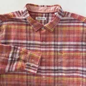 Tommy Bahama Mens Linen Blend Shirt 3XL Islandzone Plaid Long Sleeve Button Up - Picture 1 of 13