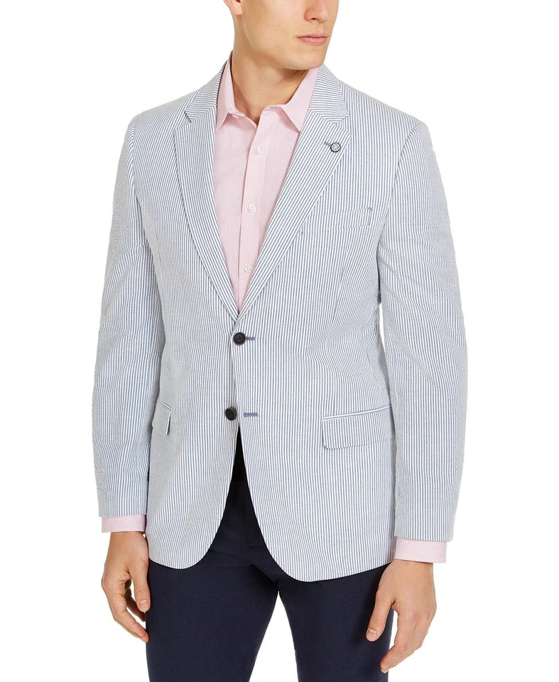 Blazer Abrigo Deportivo Nautica Para Hombres Ajuste Moderno 42 S Azul Rayas Elastizado Seersucker Foto 1 de 1