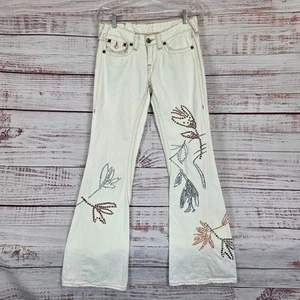 True Religion Y2K Joey White Flare Jeans 27 Embellished Low Rise Boho Hippie EUC - Bild 1 von 14