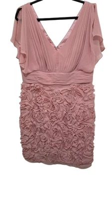 JS Collection Blush Pink Rosette V-Neck Chiffon Mother of Bride Dress Flutter Sl - Image 1 of 4