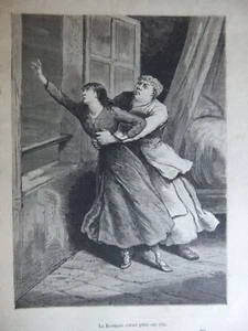 LA ROULANTE S'ÉTAIT JETÉE SUR ELLE - GRAVURE de 1881 - Imagen 1 de 1