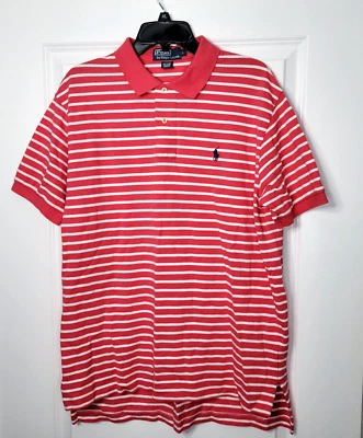 Polo Ralph Lauren Polo Shirt  Men's L Short Sleeve Pink White Striped Cotton Y2K - Image 1 of 4