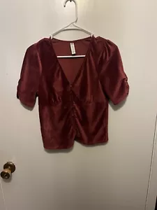 American Rag Velvet Short Sleeve Blouse Size Small Red- - Picture 1 of 3