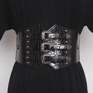 Corsetto donna vita Cincher cintura elastica elastica vita corsetto finta pelle cintura larga punk - Foto 1 di 13